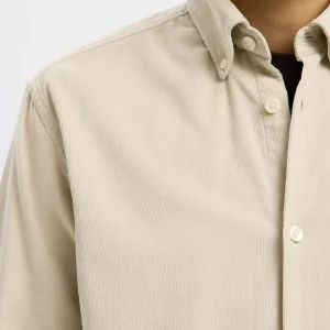 Chemise en velours côtelé fin beige - Selected