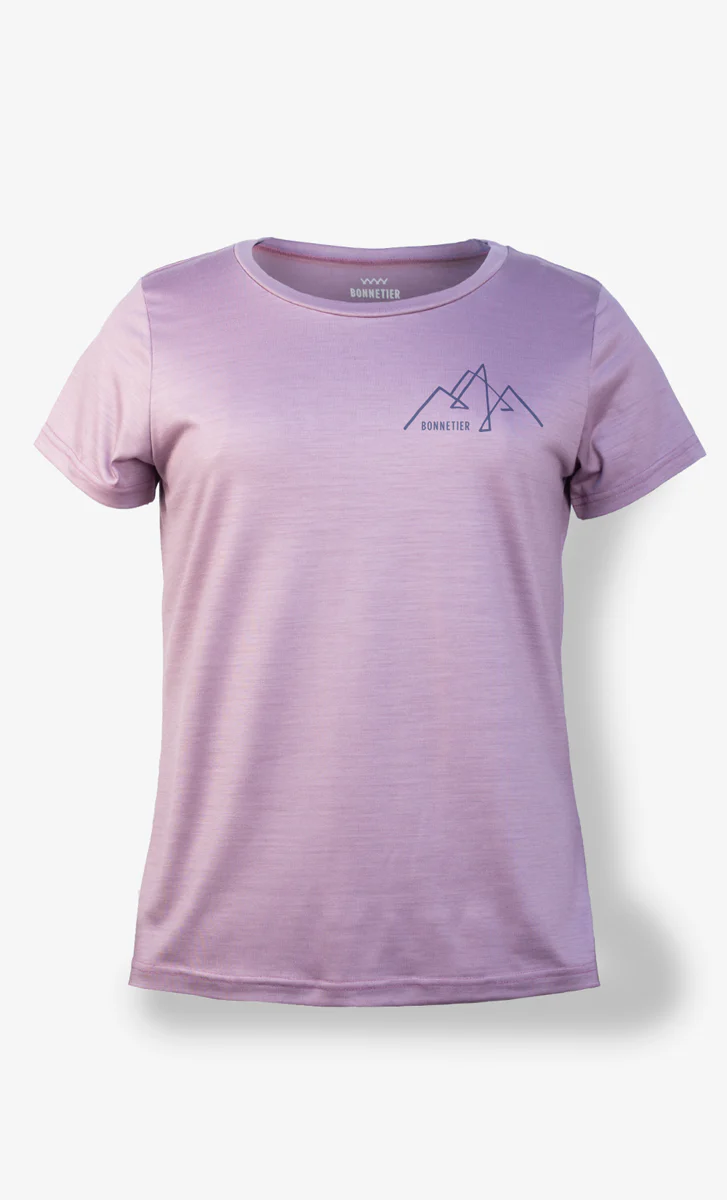 T-Shirt Mérinos Femme Mauve Pâle Ultra Léger - Paysage