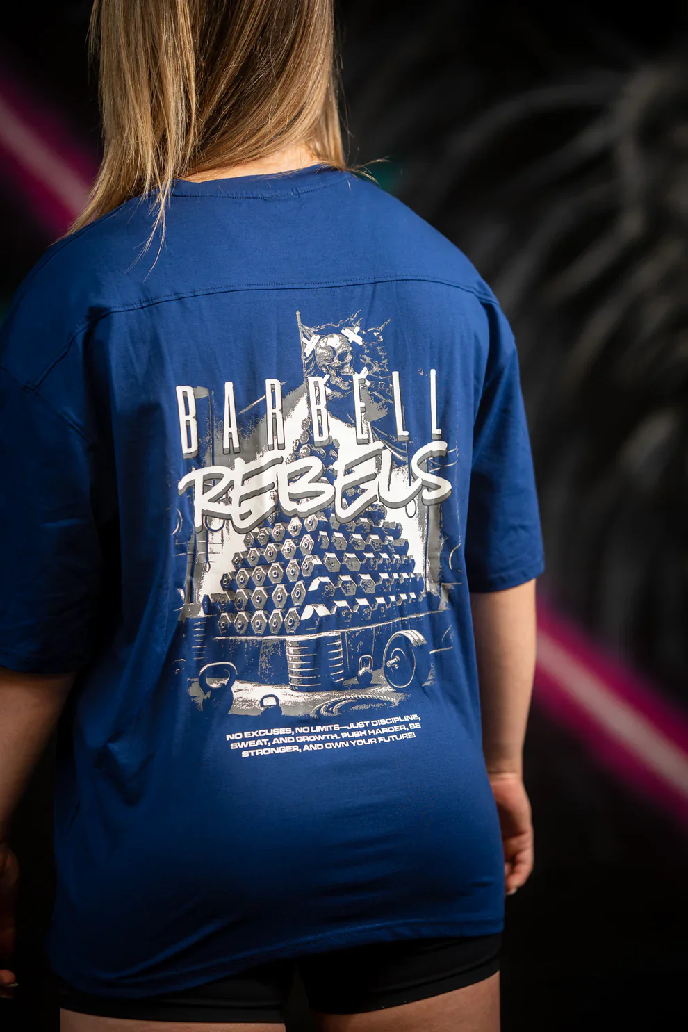 BARBELL REBELS - T-shirt Oversized "EVOLUTION" Navy Blue – Image 2