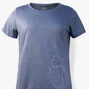 T-Shirt Mérinos Femme Bleu Gris Ultra Léger - Flower Power