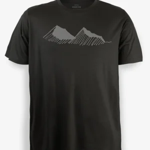 T-Shirt Mérinos Homme Noir Ultra Léger - Montagne Sketch