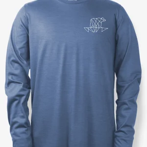 Manches Longues Mérinos Homme Techcrew Bleu Gris Chiné - Outline Bear