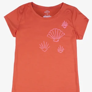 T-Shirt Mérinos Femme Rouge Orange Ultra Léger - Coquillage
