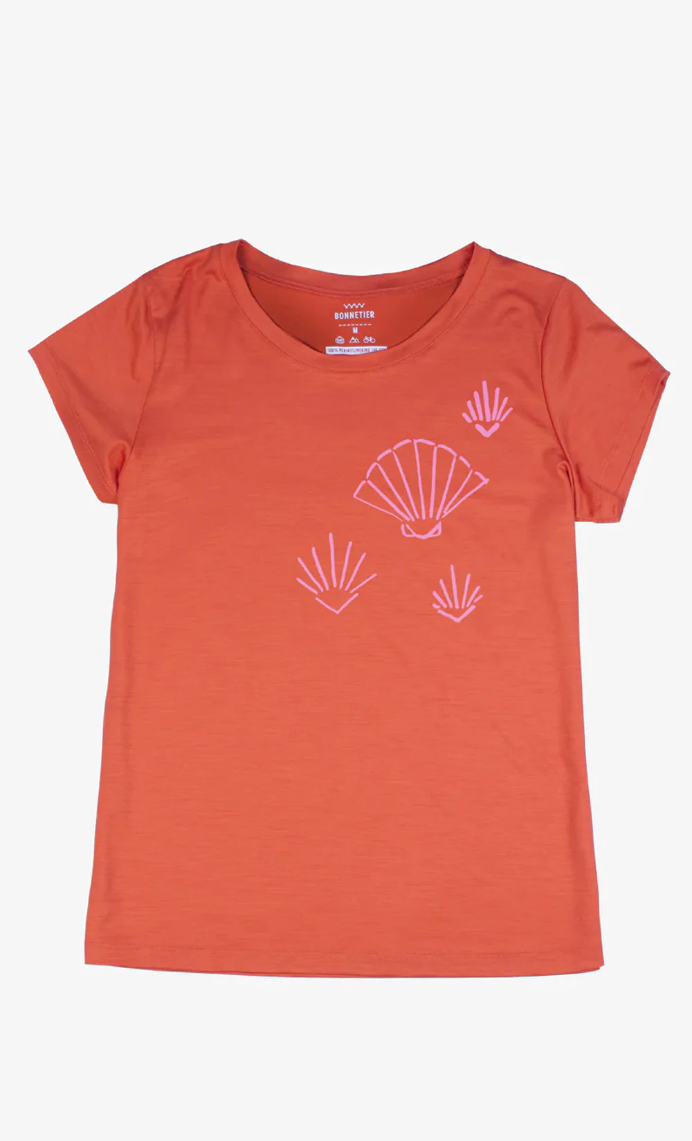 T-Shirt Mérinos Femme Rouge Orange Ultra Léger - Coquillage