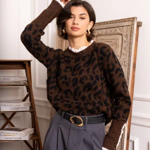 Pull Jennifer – Léopard chic & détails dentelle