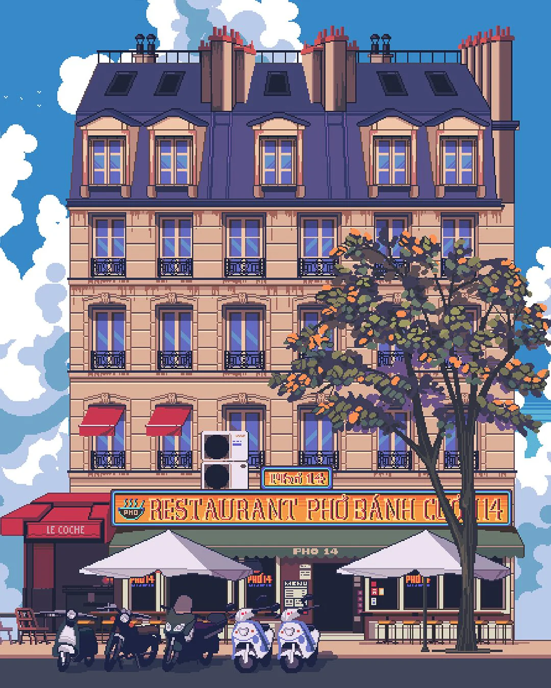 Affiche pixel art Pho 14, Nelson Wu