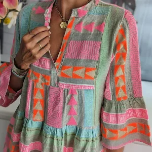 Robe décontractée ethnique pour femmes | Midi