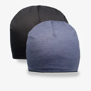 Beanie 100% Mérinos Double Réversible - Bleu Gris/ Noir