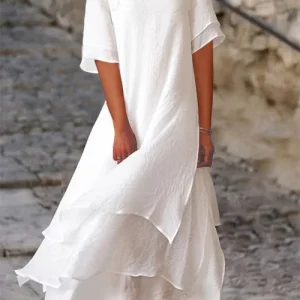 Robe en coton lin double épaisseur pour femme | Midi