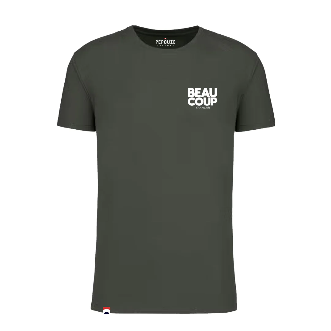 Tee-Shirt Adulte Beau Coup d'Amour Kaki Blanc