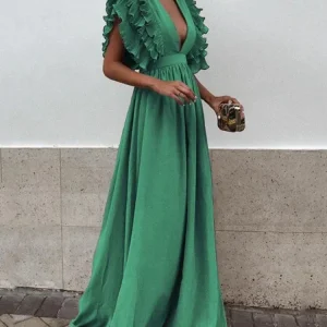 Robe élégante à col en V pour femmes | Maxi